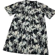 Monki Dress Womens Small Black Blue Cream Abstract Mini Shift Shirt Poly ASOS