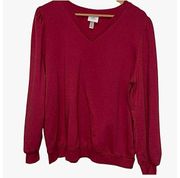 Knox Rose Red Puff Sleeve V-Neck Sweatshirt