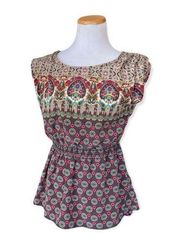 Womens Forever 21 Boho Paisley Sateene Peplum Top - Sz S