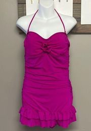 Kenneth Cole Reaction Bright Fuchsia Convertible Swimsuit with Ruching- Large