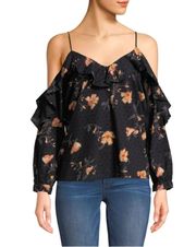 Paige Arabeth V-Neck Cold-Shoulder Floral-Print Cotton Dobby Blouse