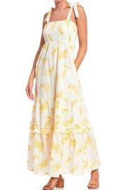 a loves a Women's S Maxi Dress Tiered Smocked White/Yellow Embroidery Summer