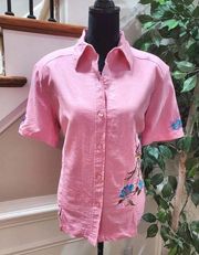 Leslie Fay Women Pink Linen Button Down Shirt & Sleeveless Blouse 2 Pc's Set XL