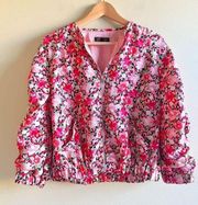 Zara Floral Bomber Jacket Womens‎ Size M Pink floral bomber Jacket Full Zip Up