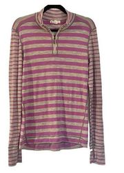 Akini 100% merino wool purple striped quarter zip sweater xl