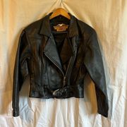 Harley Davidson Vintage Heavy Thick Leather Oversized Biker Bomber Jacket Small