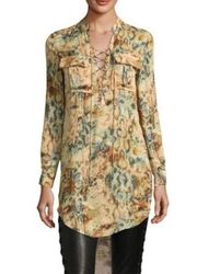 Haute Hippie Hellfire Lace-Up Printed High-Low Silk Blouse NWT S