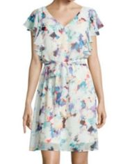 #13 NWT! Signature by Sangria Flutter-Sleeve Floral Chiffon Dress, Size: 8 P