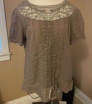 Sanctuary knit lace brown blouse small