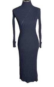 TopShop Ribbed Bodycon Turtleneck Long Sleeve Maxi Dress Navy Blue Size 4-6