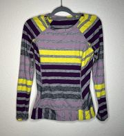 Lululemon  Race Your Pace Long Sleeve Top Shirt Size 6 Triplet Twin Stripe Berry