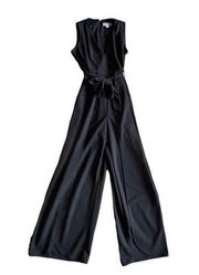 Shelby & Palmer Jumpsuit Black Slit Leg Sleeveless V Neck Size 6 EUC