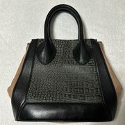 Pour La Victoire Black Beige Maison Croc Embossed Leather Medium Tote Handbag