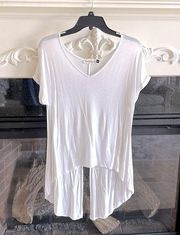 White Flowy Top Medium B Original Knit Long Split Back