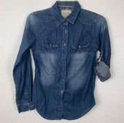 Thread & Supply Distressed Chambray Western Shirt Denim Button Up Long Sleeve