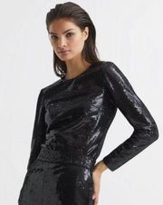 REISS Julianne Black Sequin Top Size 4 US NWT