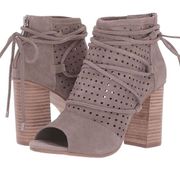 VERY Volatile Kalio Wrap Lace Peep Toe Ankle Booties brown Perforated Suede