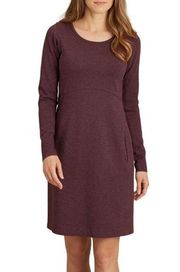 Duluth Trading Womens Wearwithall Ponte Knit Dress L Purple Empire Waist Stretch