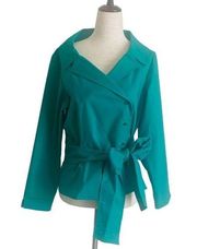 Doncaster Kelly Green Tie Waist Blazer Double Breasted size 8 Cotton Blend