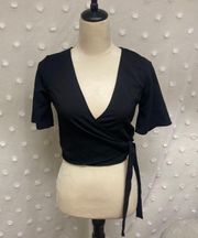 Black Wrap V-Neck Crop Top  Size XS