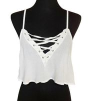 LF Native Rose NWT  Woven Lace-Up Boho Festival Crop Top White Women's Size 10