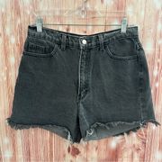 American Apparel Black High Rise Frayed Hem Denim Shorts