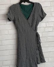 American Eagle Green Gingham Plaid Wrap Dress