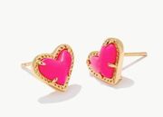 New! Kendra Scott Ari Heart Gold Stud Earrings in Neon Pink Magnesite