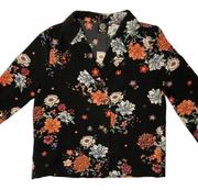 Bobeau Double Breasted Black Floral Blazer Jacket