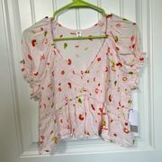 BP Womens Size M‎ Peach floral Smocked Babydoll V-neck Puff sleeve Crop top