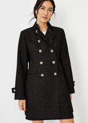 Ann Taylor Petite Double Breased Tweed Military Coat in Black