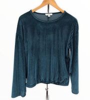 Carolina Belle Deep Teal Ribbed Velvet Long Sleeve Sweater Top Size Small