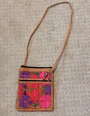 Mexican Artisanal Floral Embroidered Zippered Crossbody Handbag