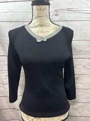 Anne Klein small black sweater with gray trim (#2024)