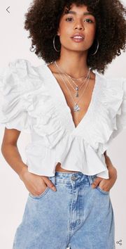 Layered Ruffle V Neck Cropped Blouse