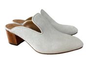 Anthro Thelma Ava Mule Sandals White Suede Leather Block Heel Pointed Slip On 39