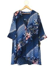 Valerie Stevens women's blue pink striped floral tunic blouse new XL