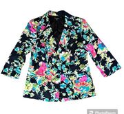 Notations Petite Women's Medium Black Floral Print Two Button Blazer