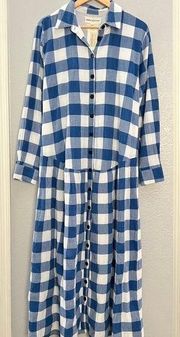 Mara Hoffman Blue Plaid Long Sleeve Maxi Dress