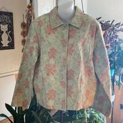 COLDWATER Creek Button Down Green Floral Jacket Size Large