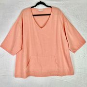 Judy Light Linen V-Neck Shirt Top Size Large Peach 3/4 Sleeve