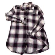 Boston Trader's Purple Plaid Button Up Top Women's XL Front Pocket