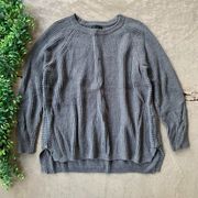 Attention Boxy Ribbed Knit Zip Side Slits Pullover Sweater Gray Size XL