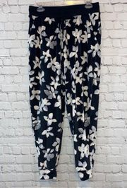 🎓 Three Dots Black Floral Velour Lounge Joggers