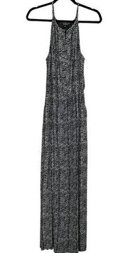 Lucky Brand Maxi Dress, 100% Rayon, Black and Tan Safari Print, Size S