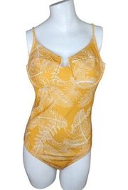 Pink Lily Womens Gold White Floral One-Piece Swimsuit Adjustable Straps NWOT