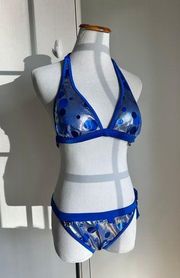 Women’s  Metallic Foil Bikini Blue and Silver Medium 2-piece Swimsuit