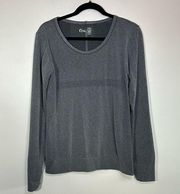 Zyia active performance seamless long sleeve crew neck stretchy tee grey large‎