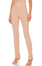 L'Academie Skinny Pant Taupe Nude XS Zip Split Cuff Trouser High Waisted Career