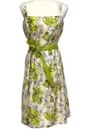 Dress NEW Floral Print Size 16 Green White Tie Belt Waist